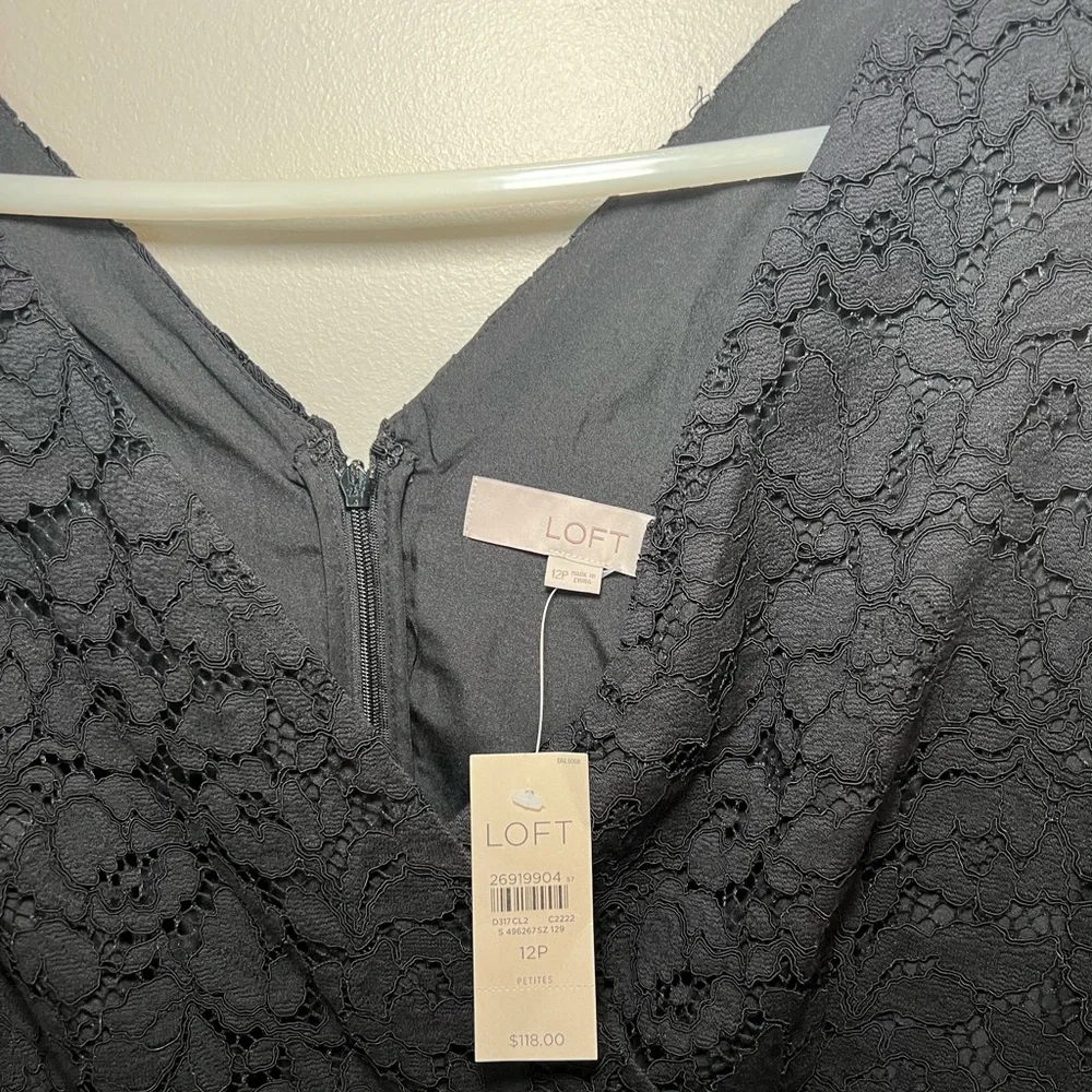 LOFT Black Sleeveless V-Neck A-Line Mini Dress SZ 12P - Picture 3 of 6